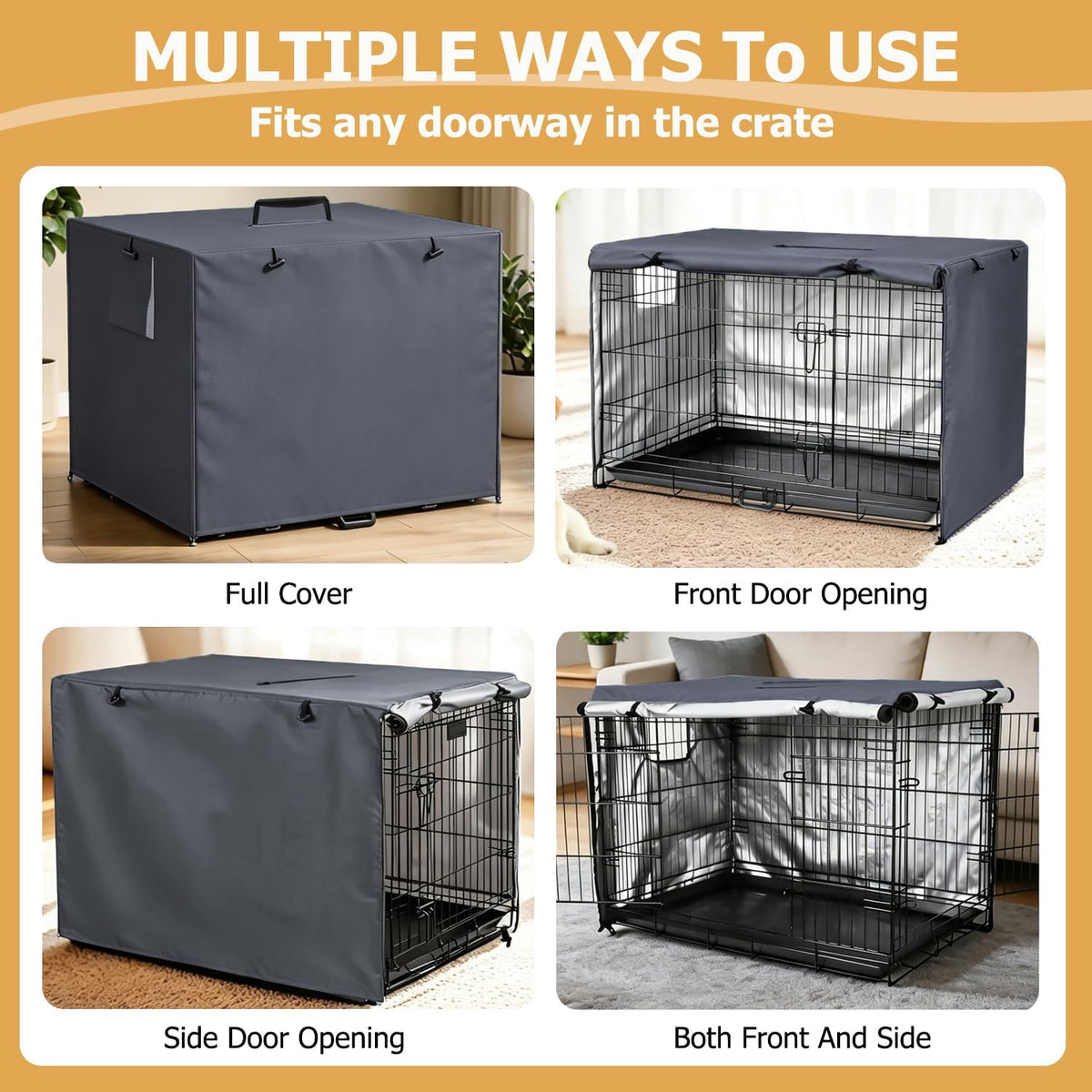 Dog Kennel Cover, Dog Crate Cover 48 Inch for Wire Dog Cages - 48.0"L x 30.0"W x 33.0"H / Grey - image 4