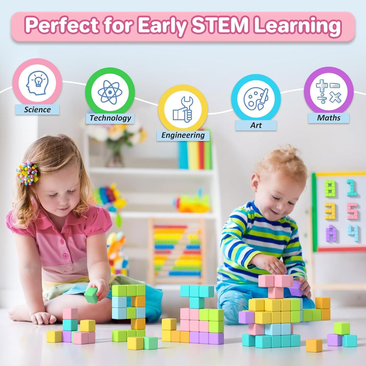 Large Magnetic Blocks,56PCS 1.34in 3D Building Cubes for Kids Ages 3+ – Fun for Kids & Family - Pastel-28PCS（1.34in） - image 3