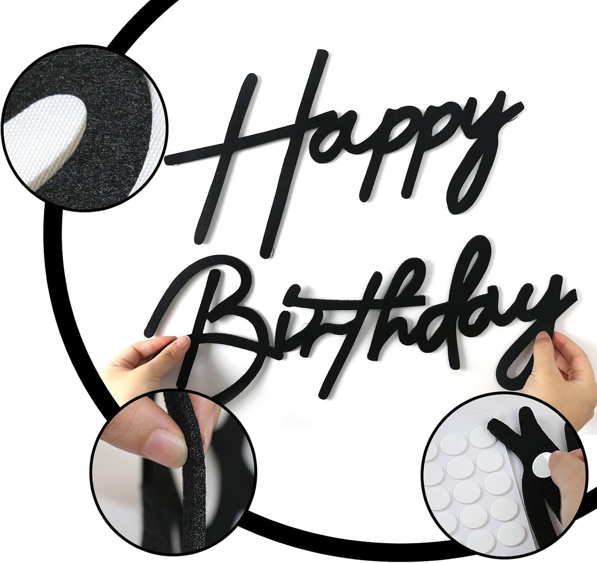 Happy Birthday Sign for Backdrop - Felt / Black - image 4