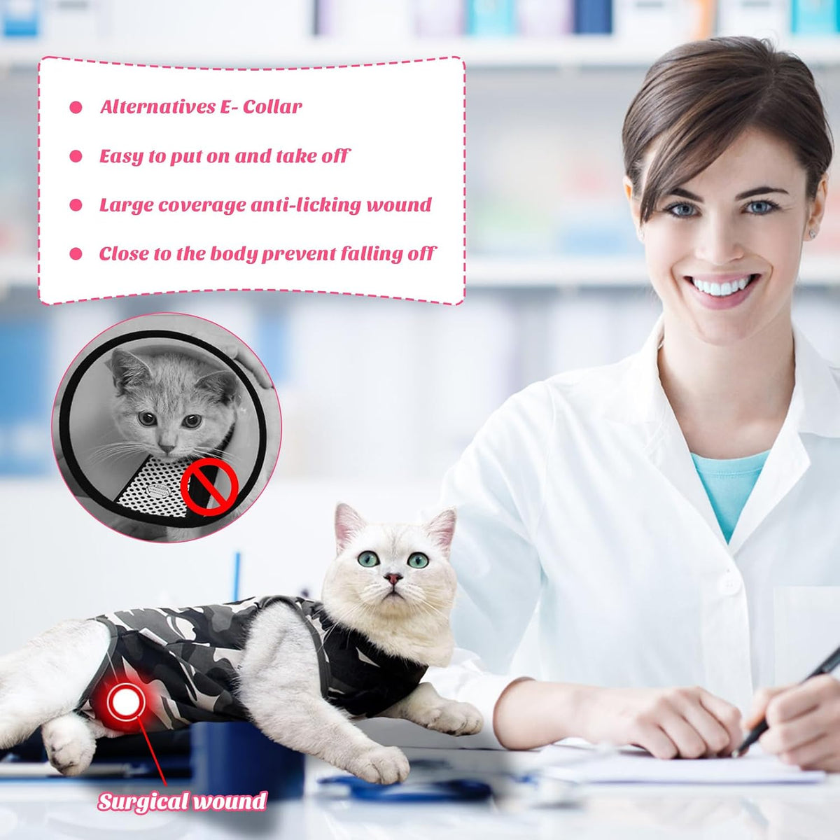 Cat Recovery Suit for Abdominal Wounds Cat Onesie After Surgery Female – Essentials for Cats - Camouflage / Small - image 2