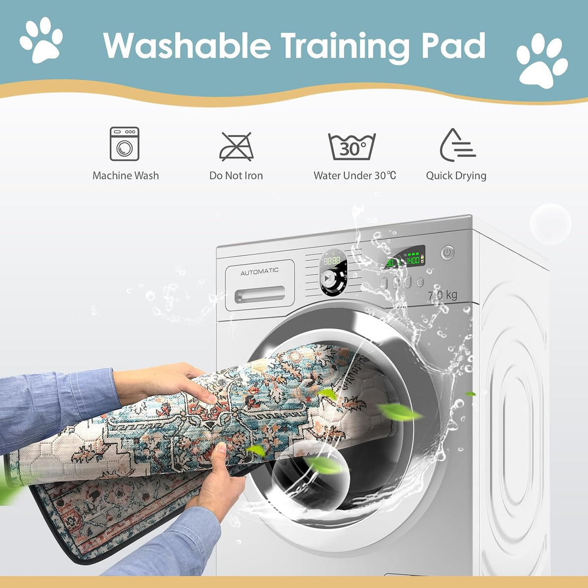 Washable Pee Pad for Dogs - Blue Medallion / 72" x 72" (1 Pack) - image 4