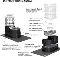 RIZZARI Automatic Cat Water Dispenser: Black 5L Elevated Feeder - Stainless Steel Gravity Bowl - Leakproof Base for Indoor Pets