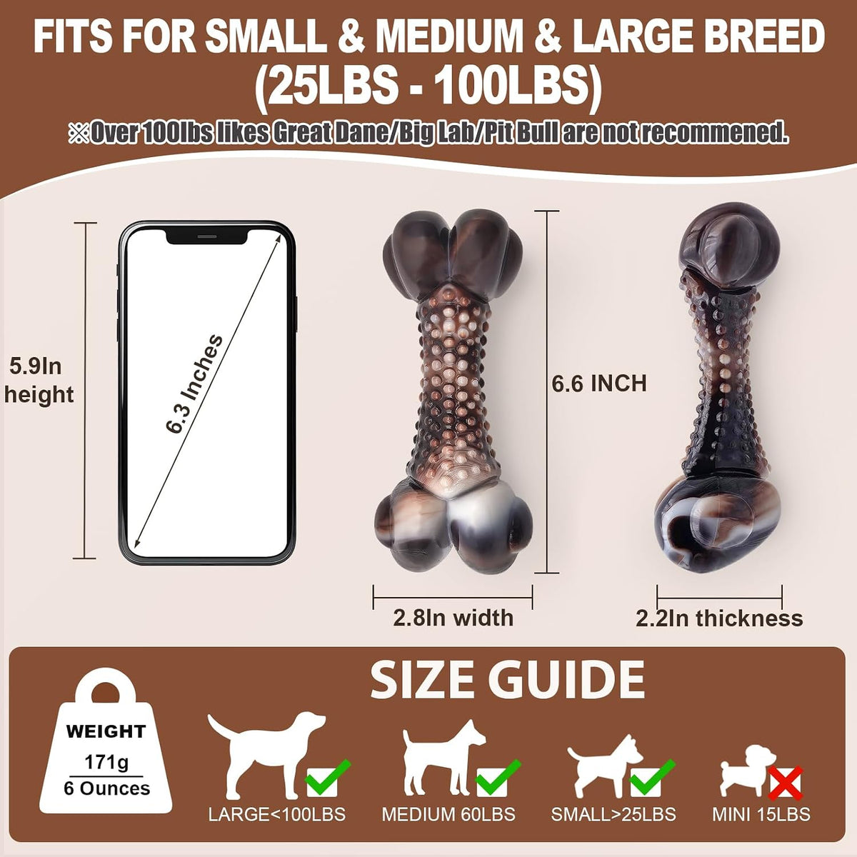 Dog Chew Toys for Aggressive Chewers - 2 Bacon & 1 Beef - image 2