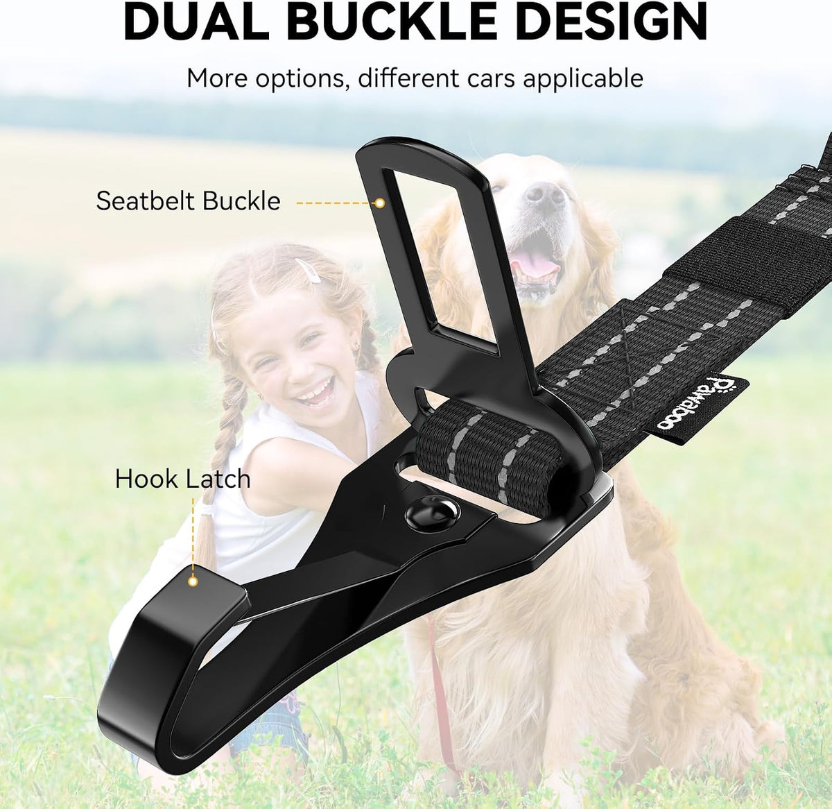 Pawaboo 2Pack Dog Car Seatbelt - AB-Black+Black - image 3