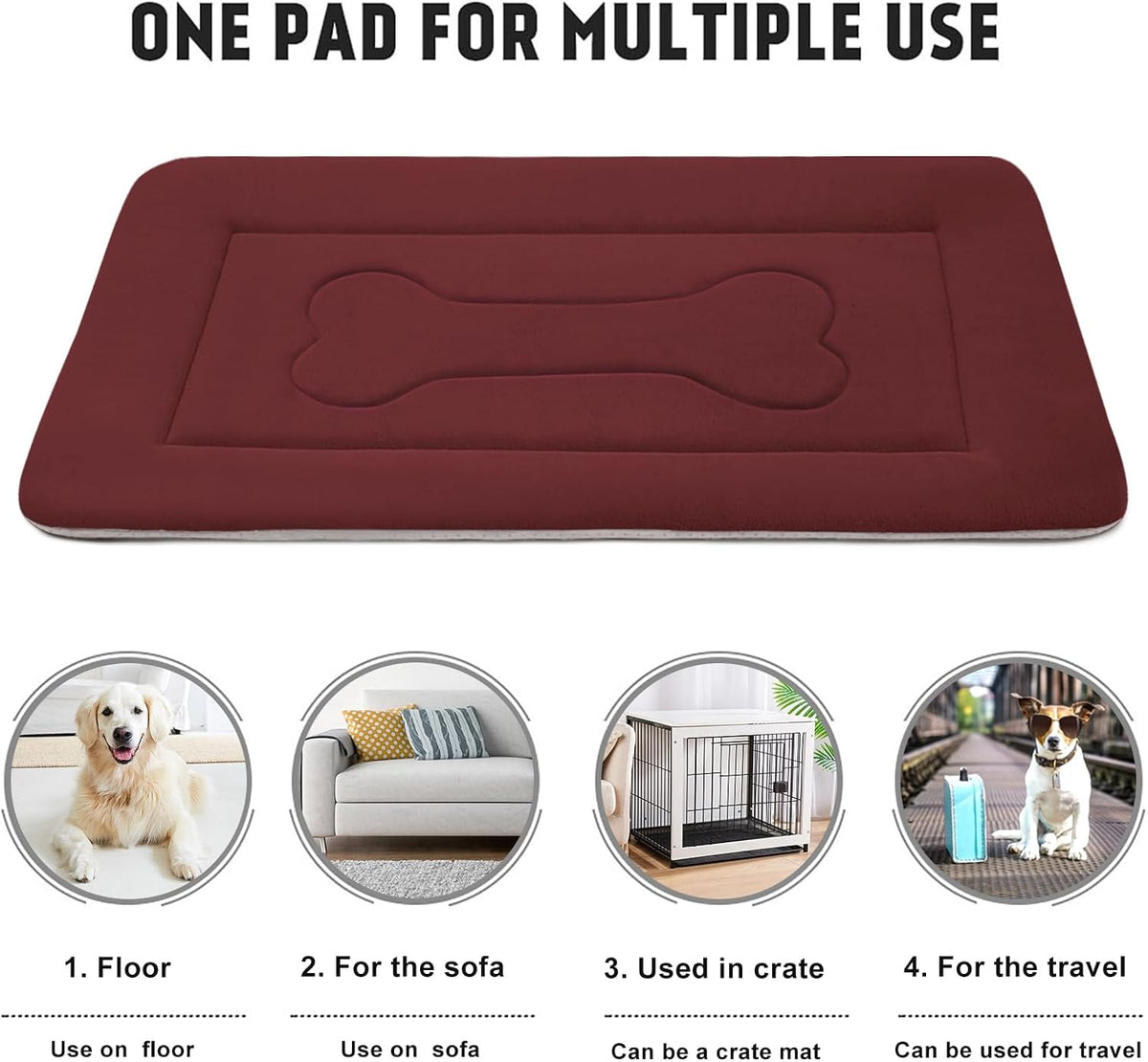 Large Dog Bed Soft Dog Crate Pad Mat 42 in Non-Slip Bottom Washable - 36.0"L x 23.0"W x 1.2"Th / Dark Red - image 4
