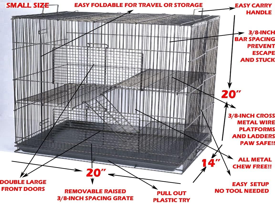 3-Levels Portable Rat Sugar Glider Mouse Small Animal Critter Metal - Black / Small - image 2