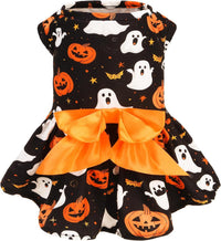 PUPTECK Classic Beige Plaid Dog Dress with Bow Puppy Skirt Clothes M – Essentials for Dogs - Black(Ghost) / X-Small