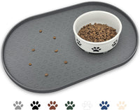 Dog Food Mat Spill-Proof Silicone Dog Bowl Mat Raised Edge Pet - Grey / 19"L x 12"W
