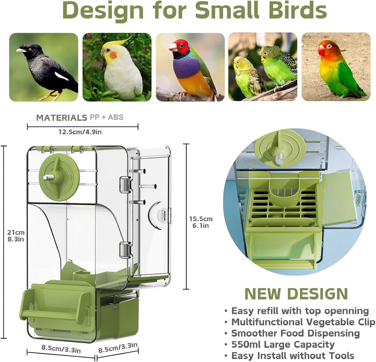 Automatic Bird Feeder, Bird Cage Feeder with Perch Multi-Functional Holder for Fruits Vegetables - Green - image 3