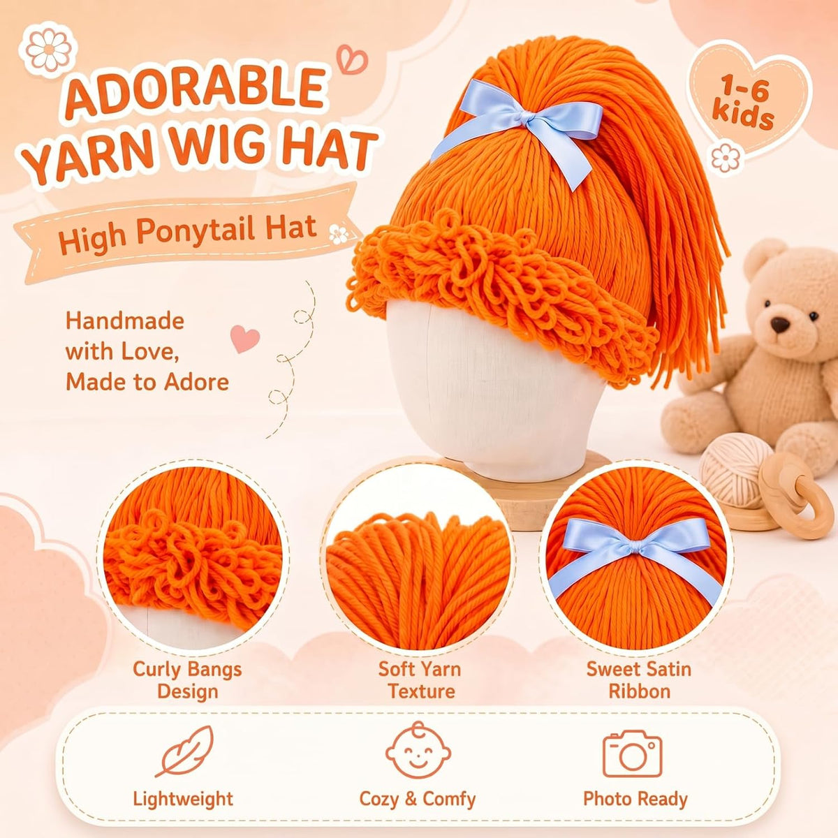 Halloween Cabbage Costume Yarn Wig - Orange 2 / High Ponytail - image 3