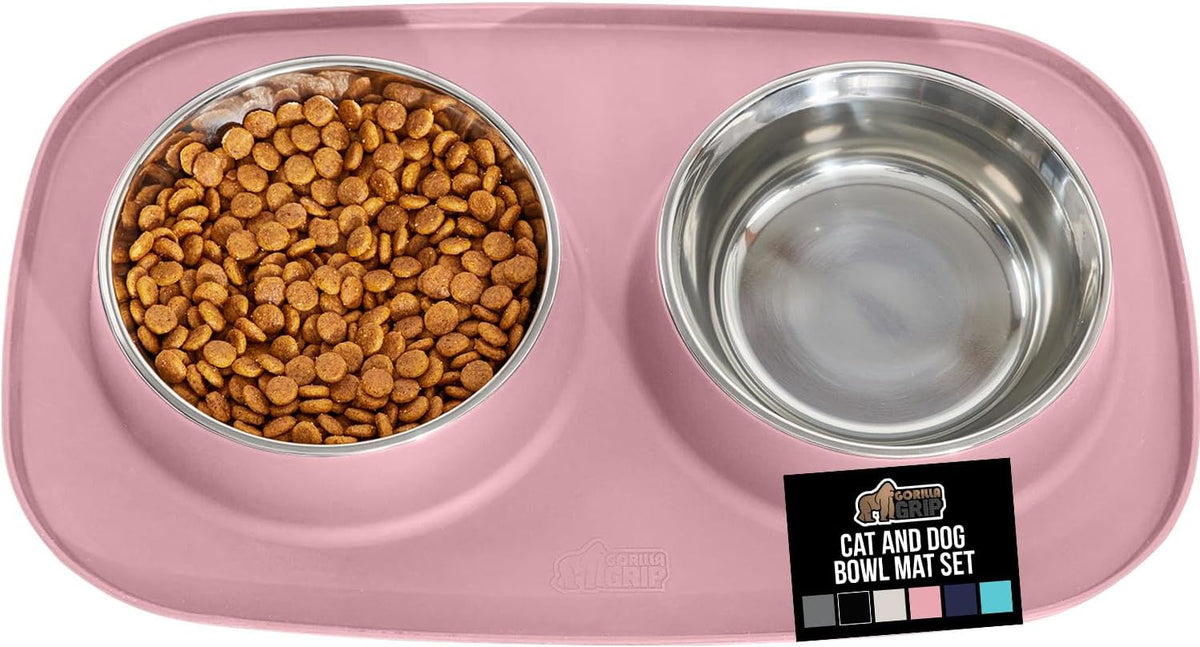 GORILLA GRIP Dog Bowl Set with Feeding Mat - Light Pink / 1 Cup Bowls