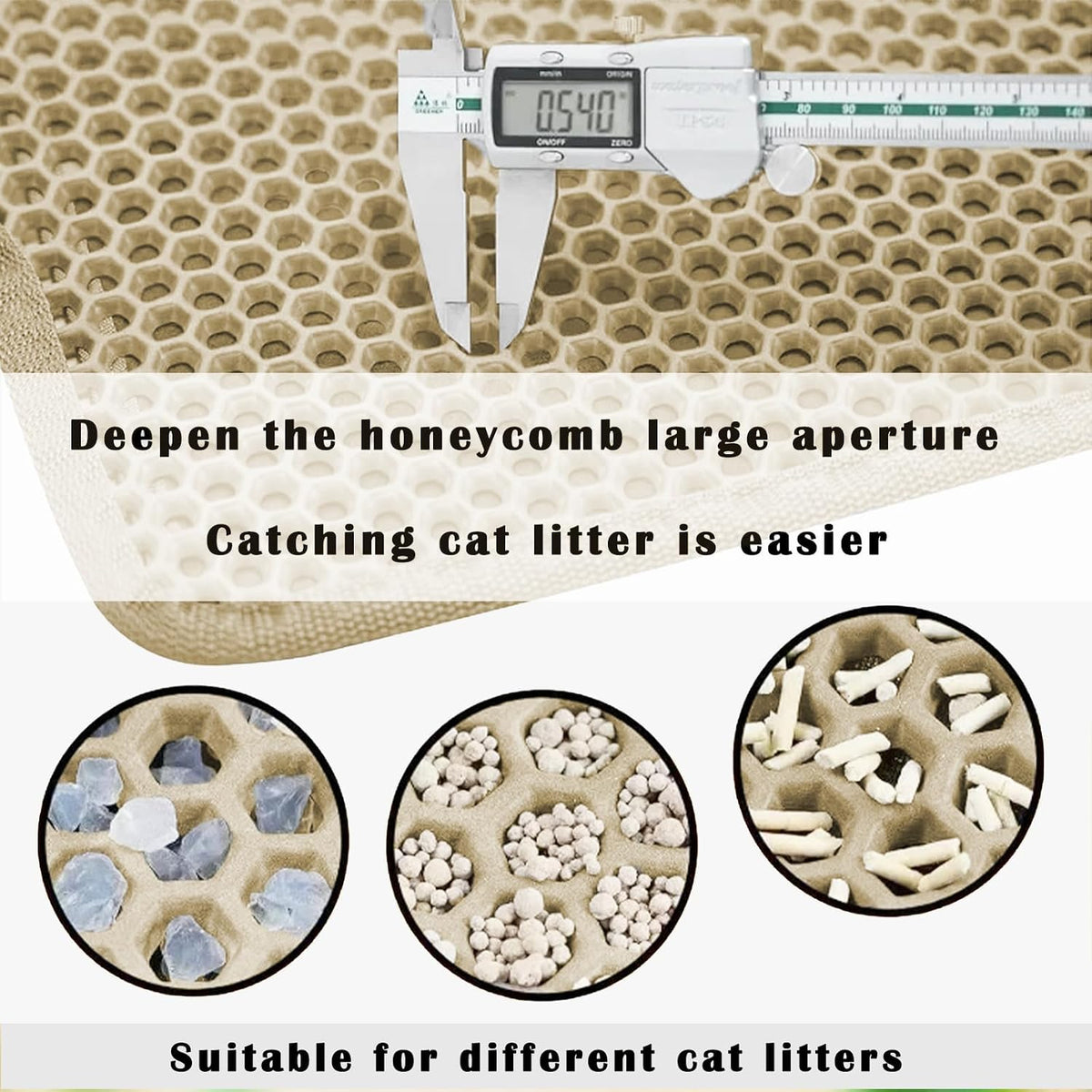 Cat Litter Mat, Honeycomb Double Layer Litter Trapping Mat – Daily Care for Cats - Beige / 30x22 Inches - image 4