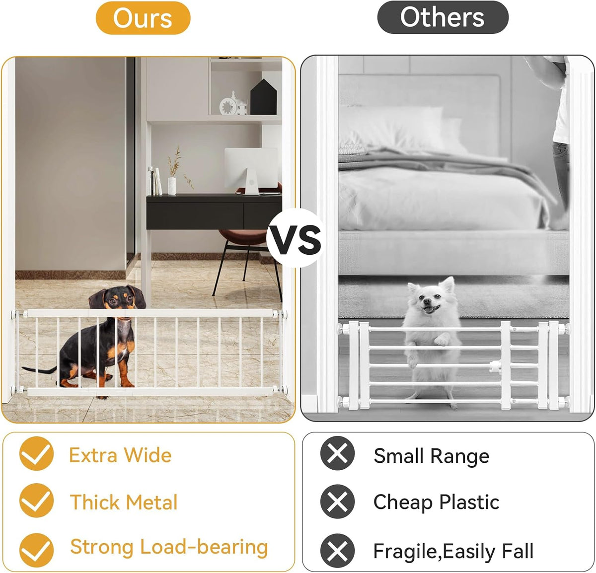 Dog Gate Indoor,18"-45" Adjustable Extra Wide Metal Short Dog Gate to Step Over, 10" Tall Small Pet - 18-45''W*14''H / White - image 4