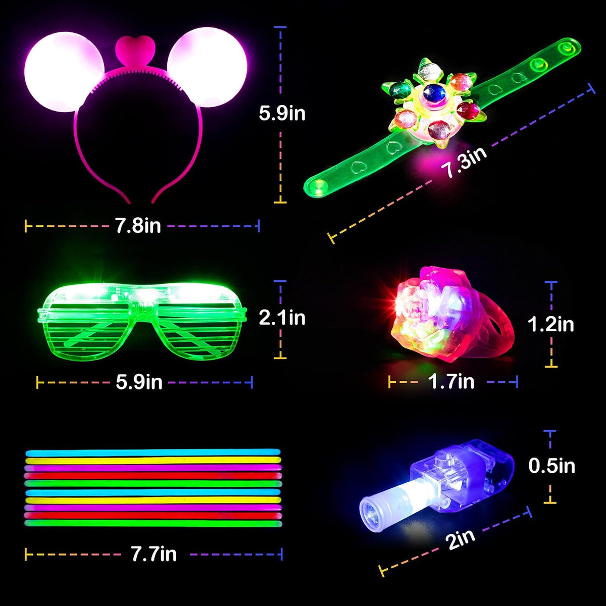 Mocoosy 103-piece glow in the dark party supplies with glow sticks, LED glasses and rings - view 3