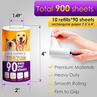 Lint Rollers Pet Hair Value 10 Pack of 900 Sheets / 10 Refills, Sticky Roller Pet Hair, Lint Remover Dog/Car Hair, Fuzz, Animal Fur, Large Lint Removal Roller Clothe, Couch, Furniture