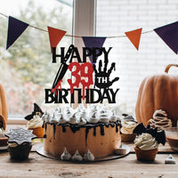 Black glitter Killer Happy 13th Birthday cake topper for a horror Halloween party - view 25