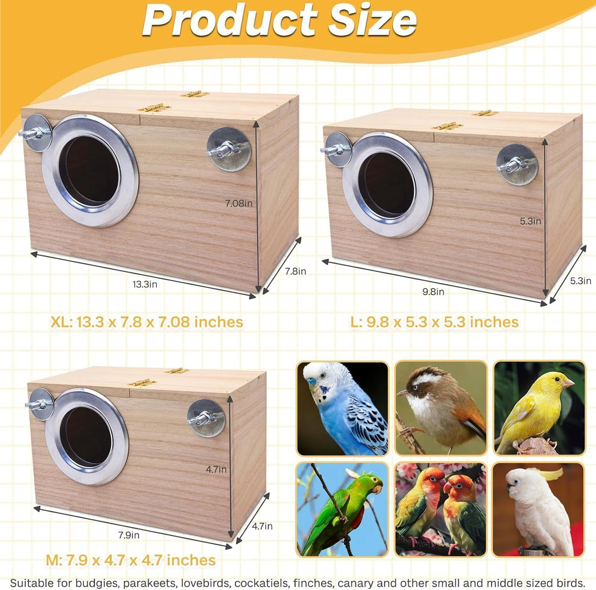PINVNBY Parakeet Nesting Box Bird House for Cage Wood Mating Box Bird - Wood,M: 7.9*4.7*4.7 inch - image 2