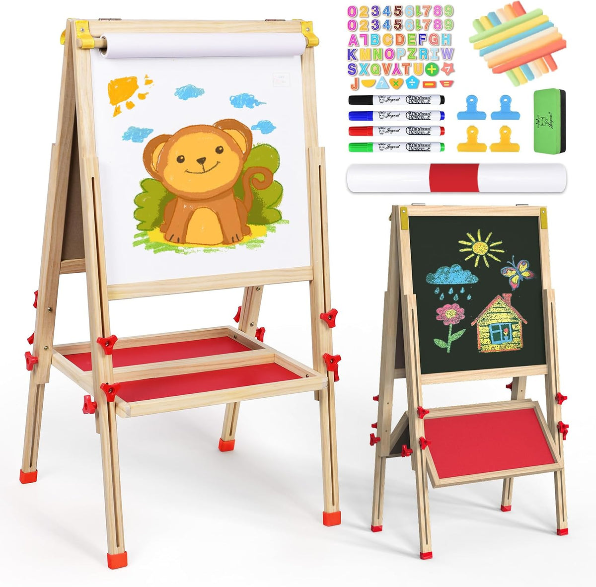 Joyooss Art Easel for Kids Easel for Toddler with Paper roll – Fun for Kids & Family - Foldable Red