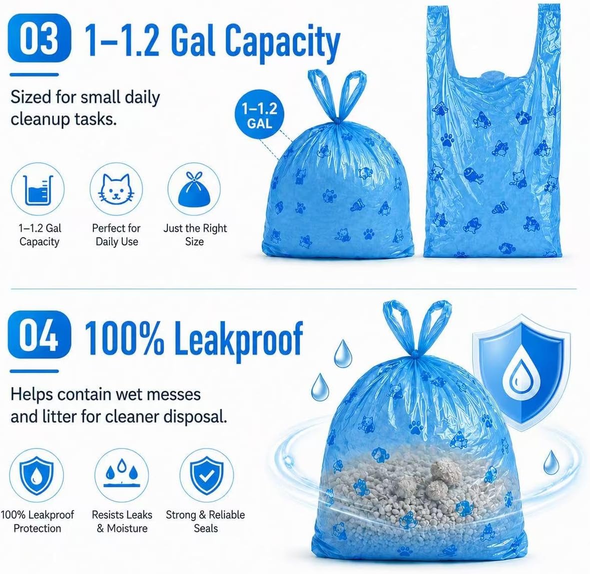 Odor Sealing Cat Litter Poop Clump Pick-Up Bags with Handles Scoop - image 4
