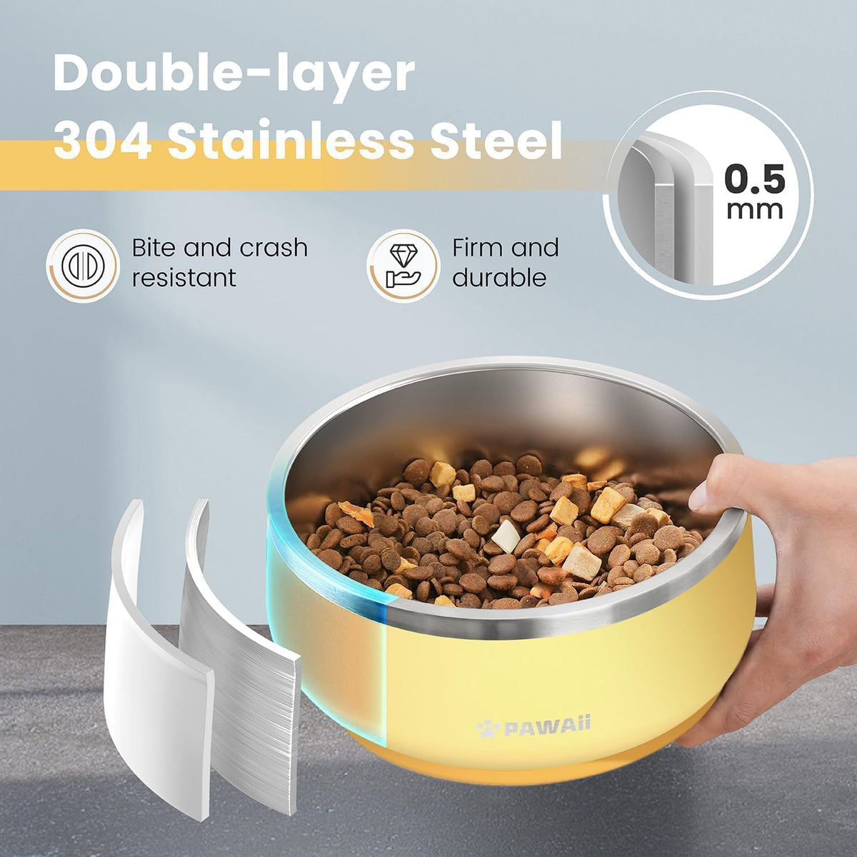 Pawaii Small Dog Bowl, 12 oz Stainless Steel Food and Water Bowl, 1 Pack – Essentials for Dogs - 68oz / Cheese Yellow - image 2