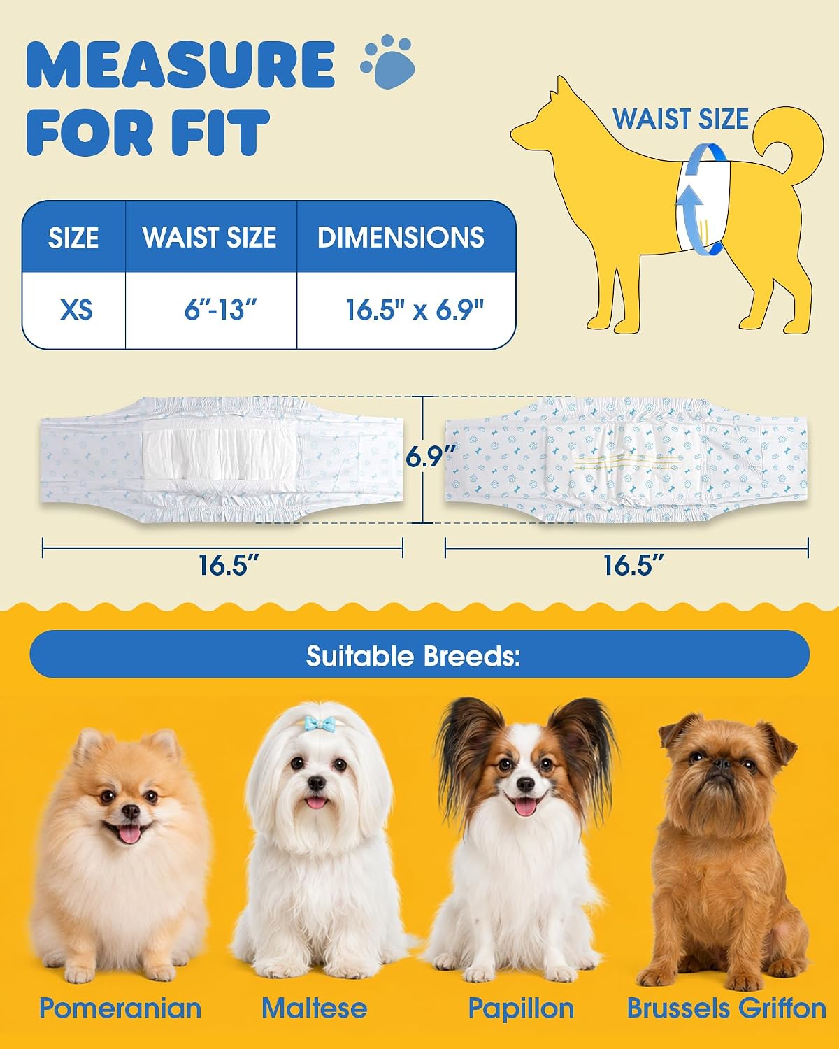 Powools Male Dog Wraps, 96 Count Disposable Dog Diapers, Small – Essentials for Dogs - X-Small - 96 Packs - image 3