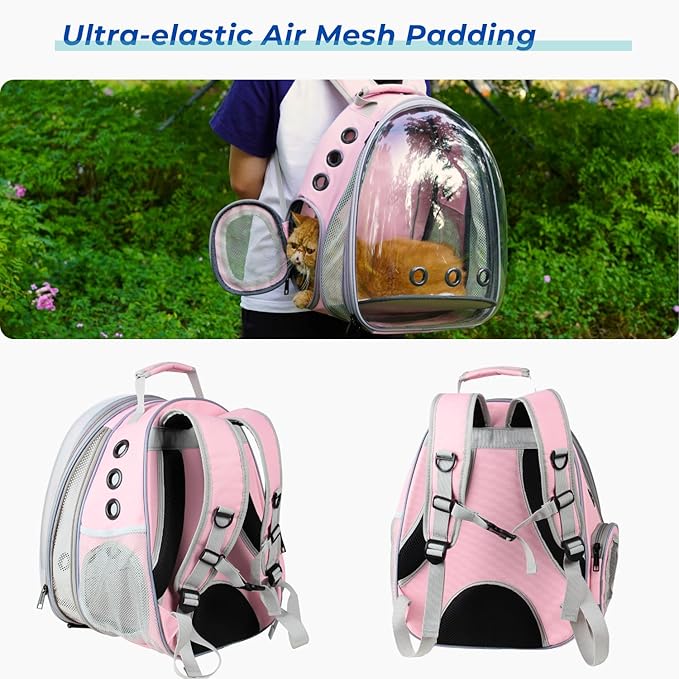 Lollimeow Cat Carrier Backpack, Bubble Expandable Backpack Carrier, Pets and Small Dogs,Airline-Approved, Designed for Travel, Hiking, Walking & Outdoor Use (Front Expandable-Pink)