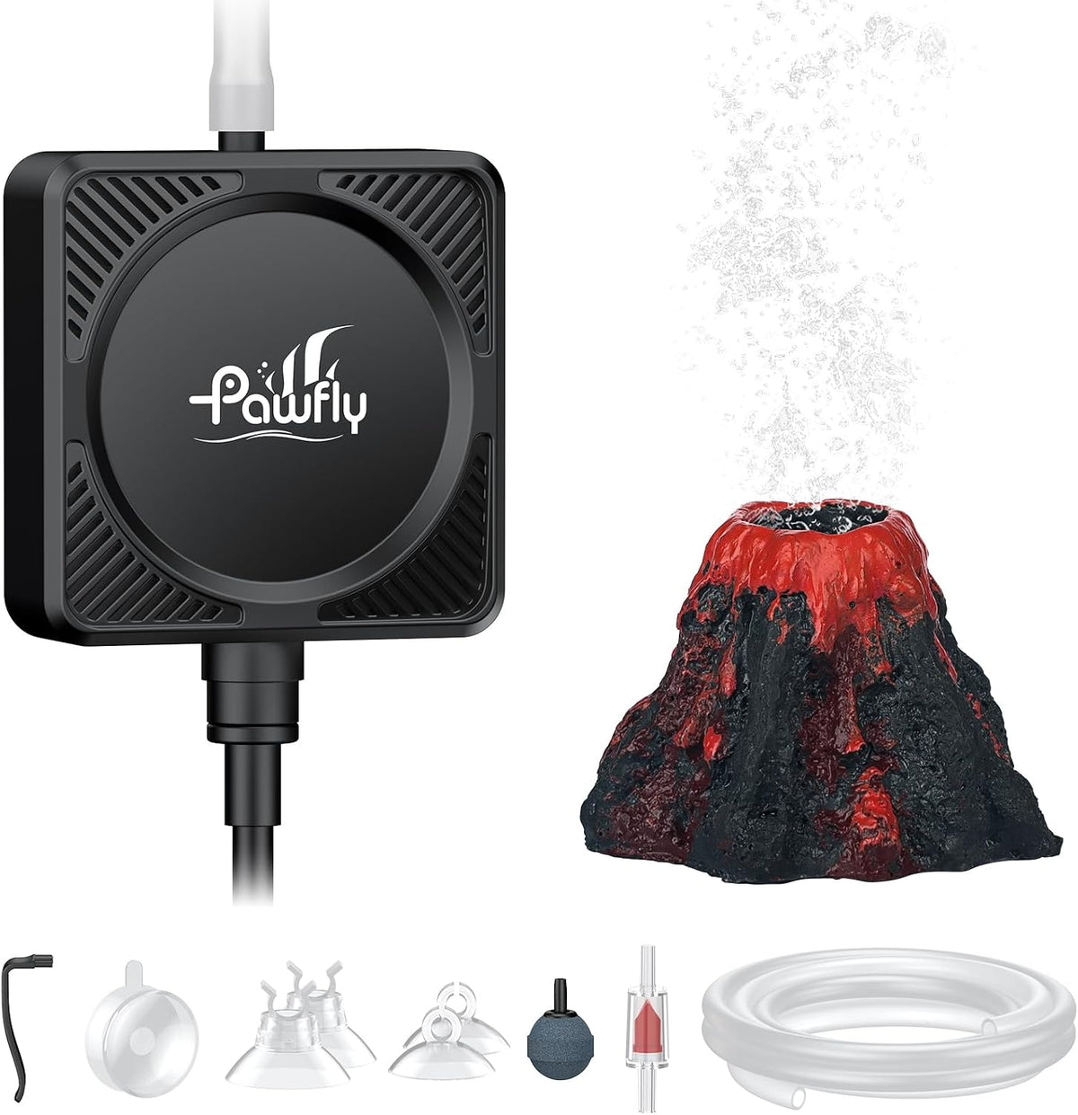 Pawfly Nano Silent Aquarium Air Pump - Air Pump Set + Volcano Decor