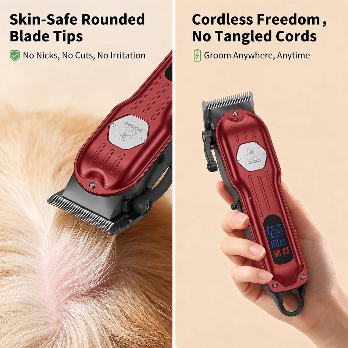 Dog Cordless Grooming Kit Low Noise for Heavy Thick Hair&Coats – Essentials for Dogs - Red - image 3