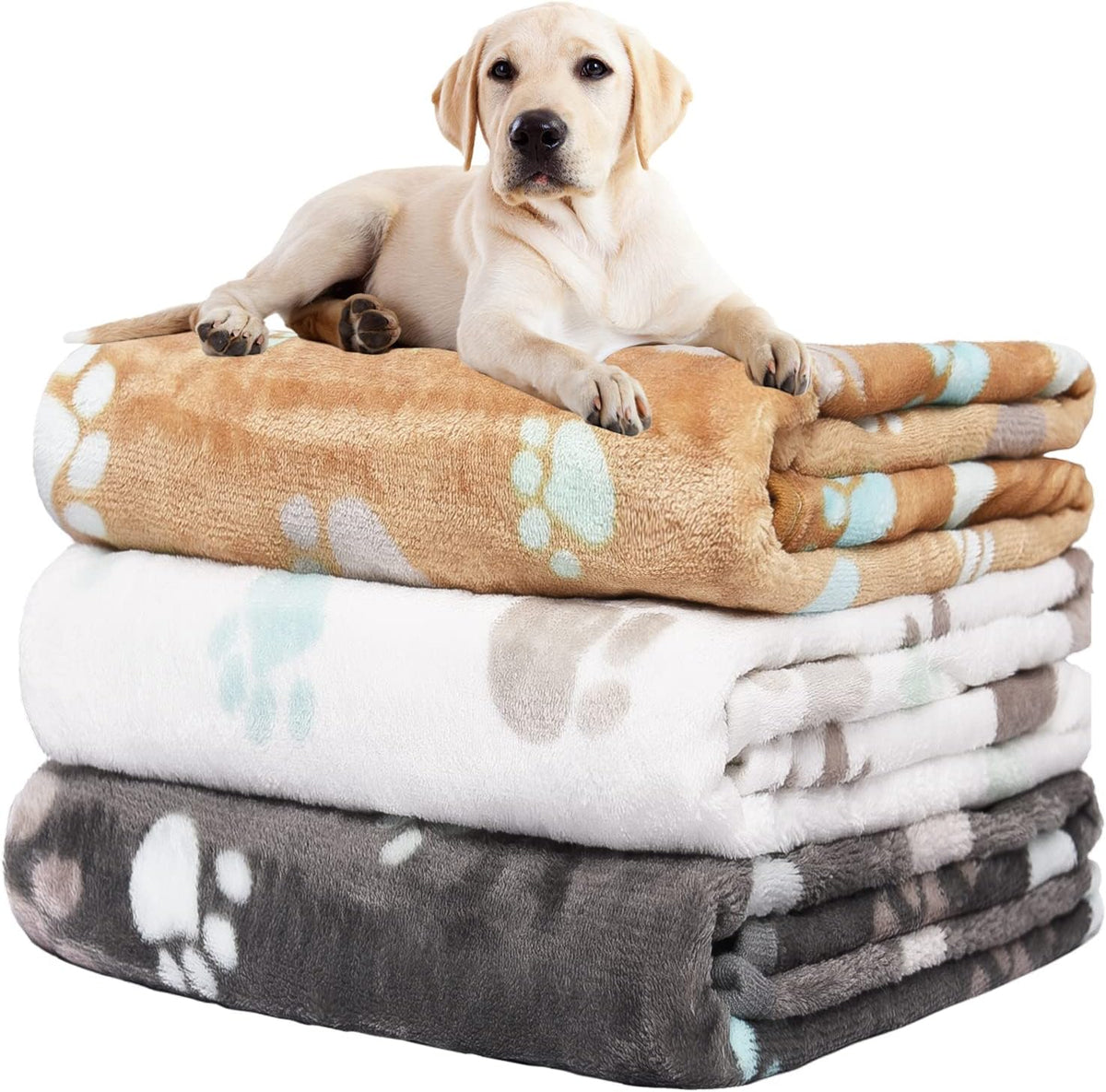 Rezutan Blanket for Large Dogs & Cats Soft Reversible Cute Paw 40"x31" – Essentials for Dogs - Grey/Brown/White / Large,41x31inch