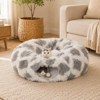 Warm Fluffy Plush Cat Dog Tunnel Bed Under Christmas Tree Big Tube - Light Grey