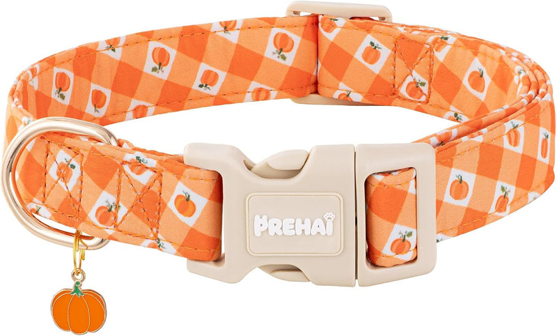 PREHAI Pink Strawberry Dog Collar Sweet Spring Summer Collars - Plaid Pumpkin / S