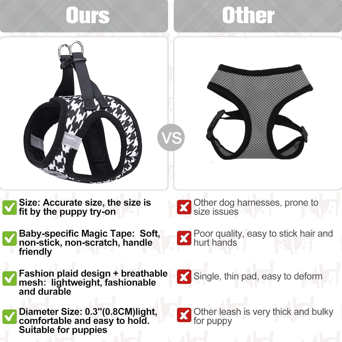 Small Dog Harness and Leash Set, No Pull Puppy Pet Vest, S - XX-Small(Chest Girth 11.5"-13") / Houndstooth(Black) - image 4