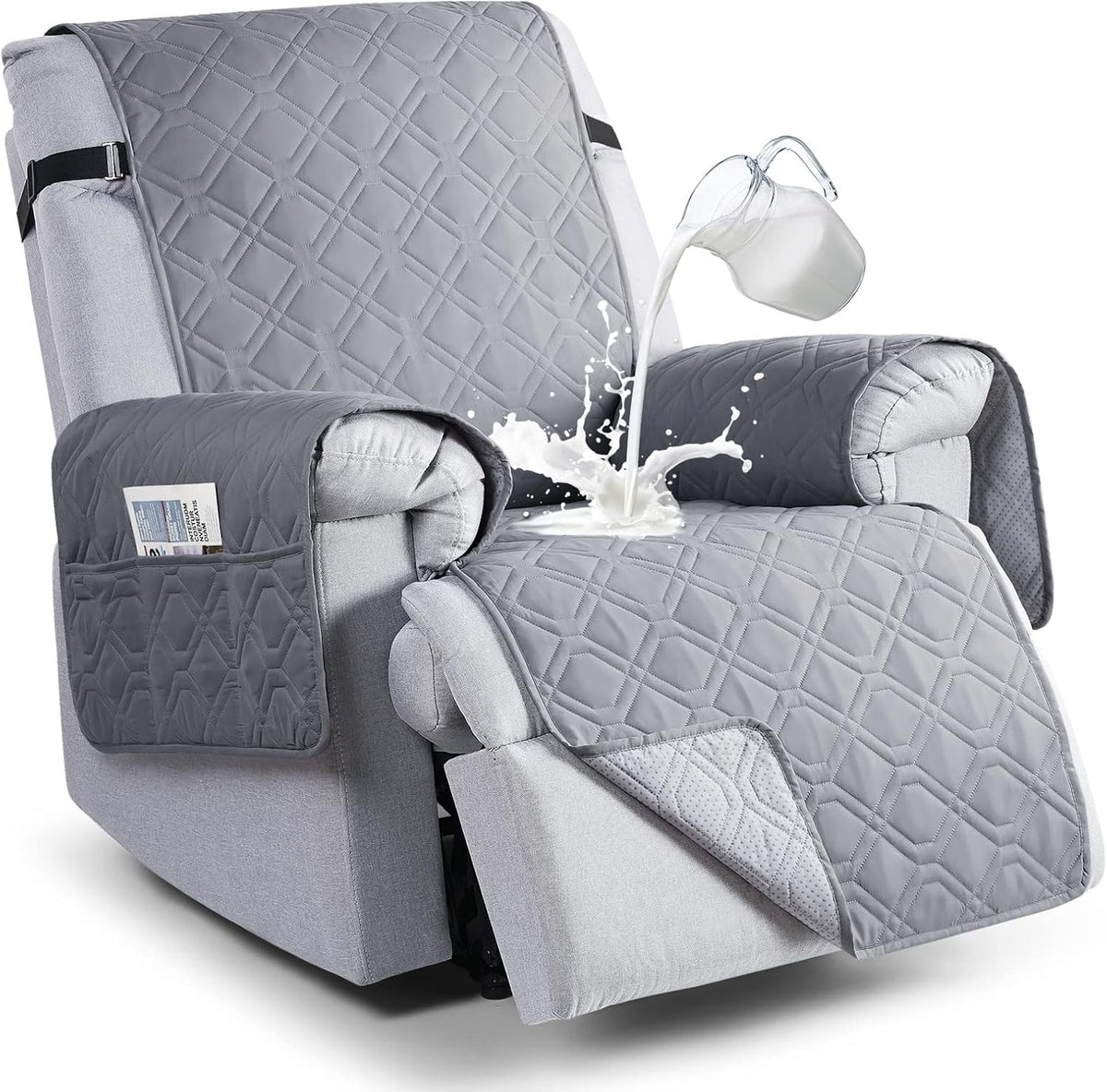 VANSOFY 100% Waterproof Recliner Chair Covers - Light Gray / 25"