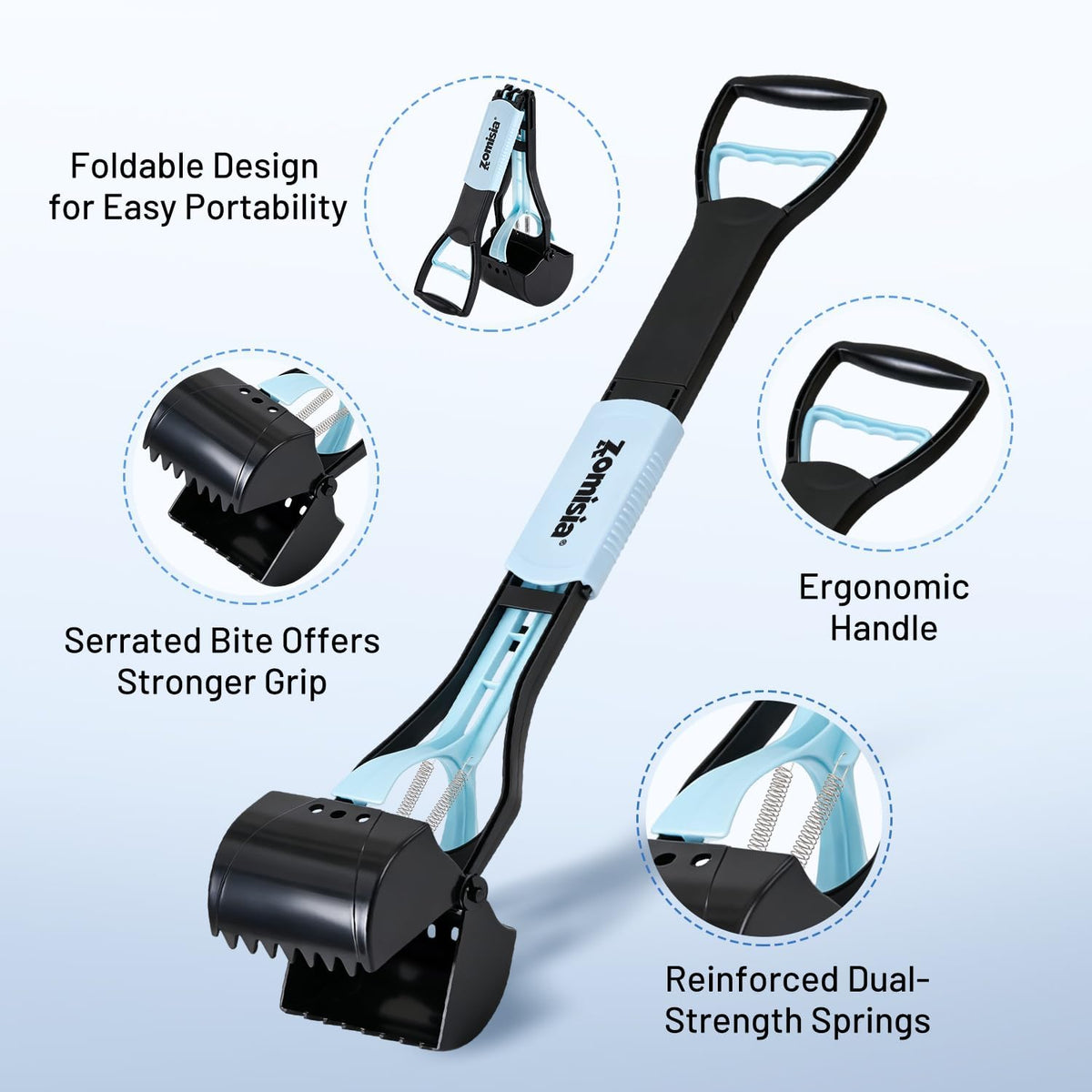 32" Long Handle Pooper Scooper with 30 Count Waste Bags – Essentials for Dogs - Blue / 32 Inch - image 3