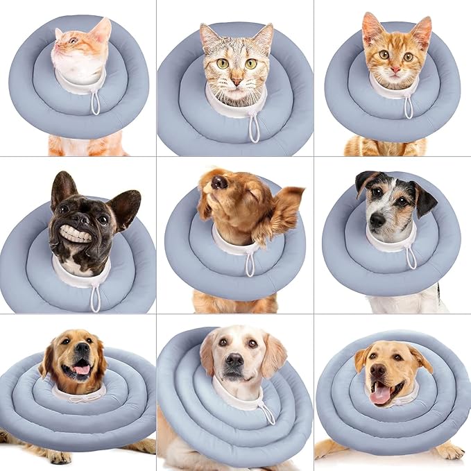IDOMIK Dog Recovery Collar, Waterproof Soft Dog Cone After Surgery, Comfy Protective Elizabethan Collar Alternative for Dogs Cats, Adjustable Pet Neck Donut Cone Anti-Licking Biting Wounds,Blue,M
