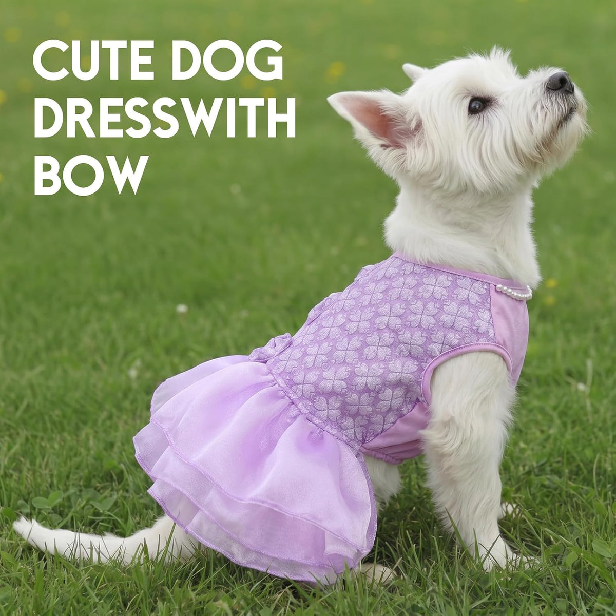 ASENKU Dog Dress, Dog Wedding Dress with Bows, Veil Attachment - Purple / XX-Large - image 4