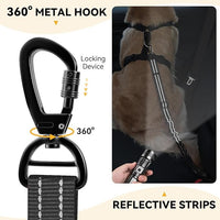 Pawaboo 2Pack Dog Seatbelt for Car, 3-in-1 Dog Car Seat Belt Bungee,Shockproof Dogs Tether for Car with Buckle & Hook Latch, Adjustable Reflective Dog Car Harness Leash with 360° Lockable Buckle,Black
