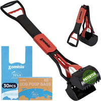 32" Long Handle Pooper Scooper with 30 Count Waste Bags – Essentials for Dogs - Red / 32 Inch