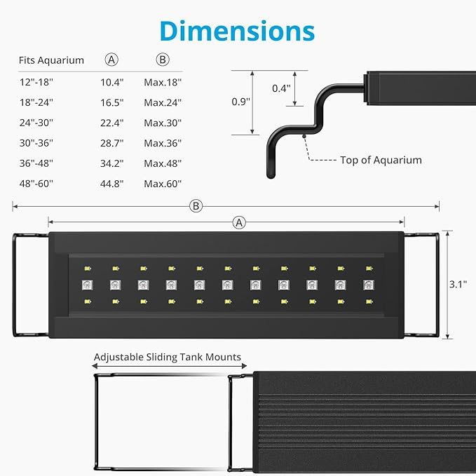 NICREW C10 24/7 LED Aquarium Light for Plants, 30-36 Inches, Full Spectrum Fish Tank Light with Timer, Brightness Adjustable
