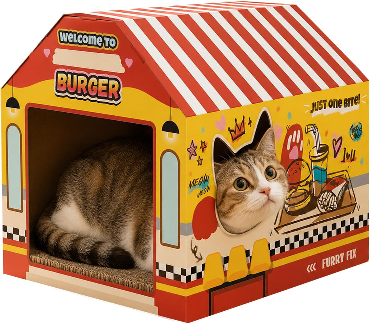 SEKAM Cardboard Cat House with Scratcher/Catnip - hamburger shop