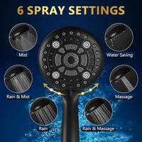 6 Spray Modes High Pressure Handheld Showerhead Set Upgraded 5 Inches Shower Head with Handheld Spray Premium Black Handheld Shower Head 60 Inches Stainless Steel Hose-1-Min Install