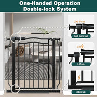 29.53"-43.30" Mornyray Auto-Close Baby Gate Extra Wide, Pressure Mounted Dog & Pet Gate for Stairs Doorways, No Drill Safety Barrier with Lace Design, Metal Child Proof Gate Indoor Outdoor, Black