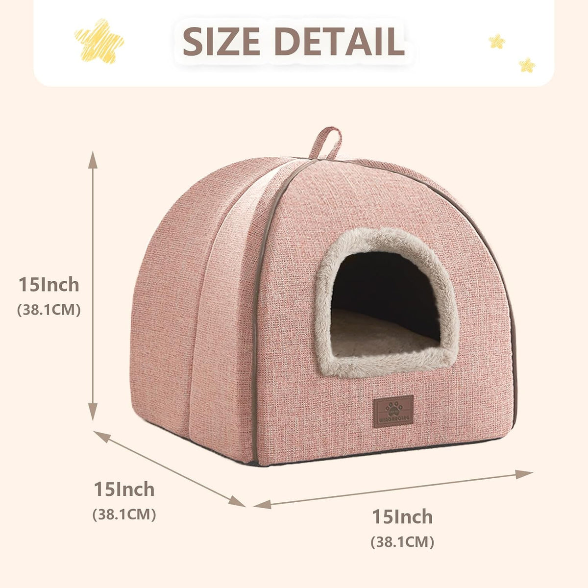 Cat Bed for Indoor Cats - Cat Cave Beds Cat House Cat Tent with Removable Washable Cushioned - Light Pink / M(15 x 15 x 15 Inch) - image 3