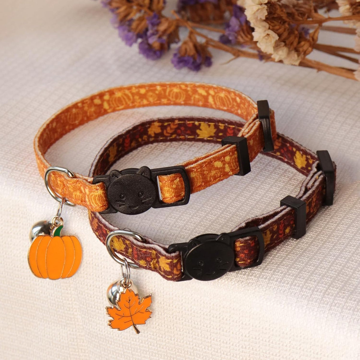 Halloween Cat Collar, Cotton 2 Pack Cat Collar with Bells - Fall / 7-11'' - image 3