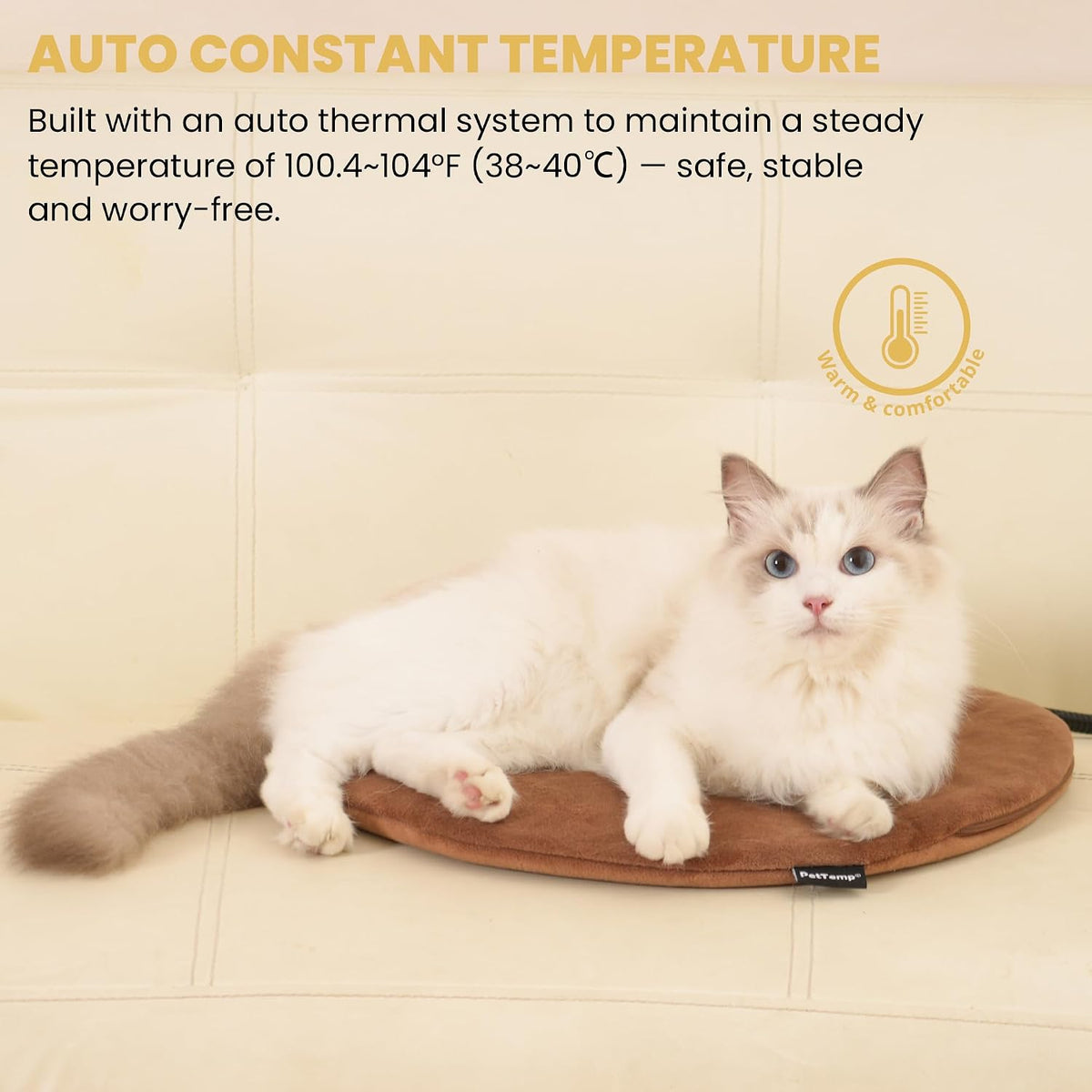 Cat Heating Pad, Heated Cat Bed, MET Safety Listed - Brown / Round: 16" x 16" x 1.6" - image 2