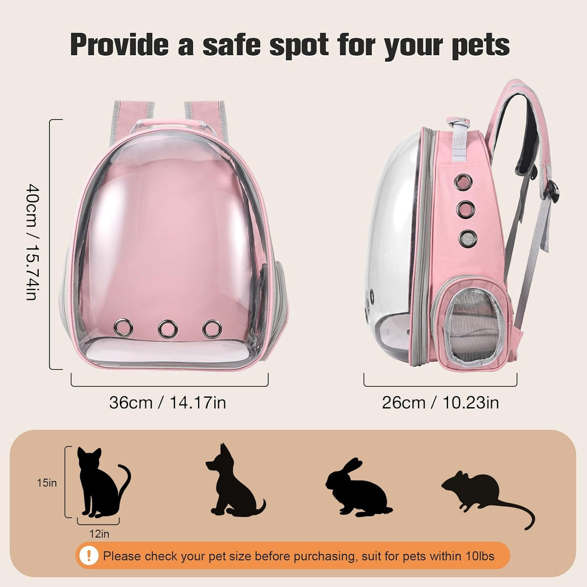 Cat Carrier Backpack, Pet Carrier Backpack Front Pack for Small Medium Cat Puppy Dog Carrier - Pink - image 2