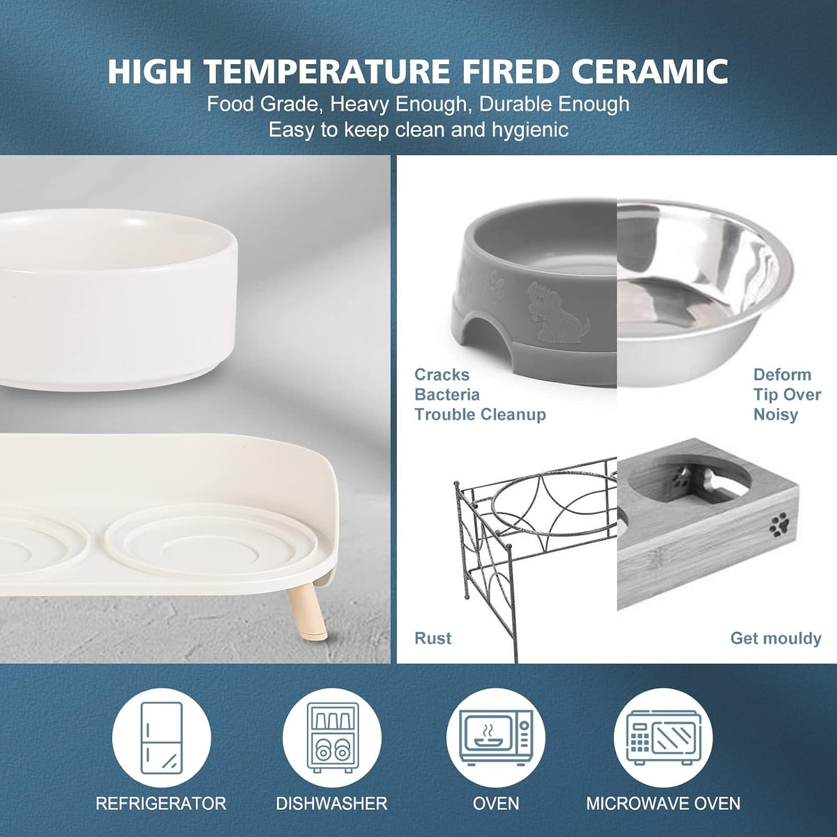 Elevated Ceramic Dog Bowl Set - White / Medium - image 3