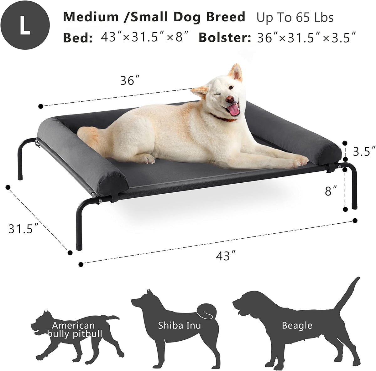 WESTERN HOME Cooling Elevated Dog Bed for Large Dogs - 43.0"L x 31.0"W x 8.0"Th / Grey - image 2