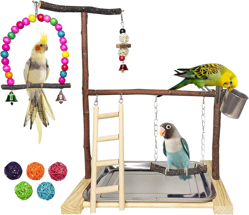 Parrot Playstand Bird Playground Conures Play Stand Wood Perch Gym - Style D