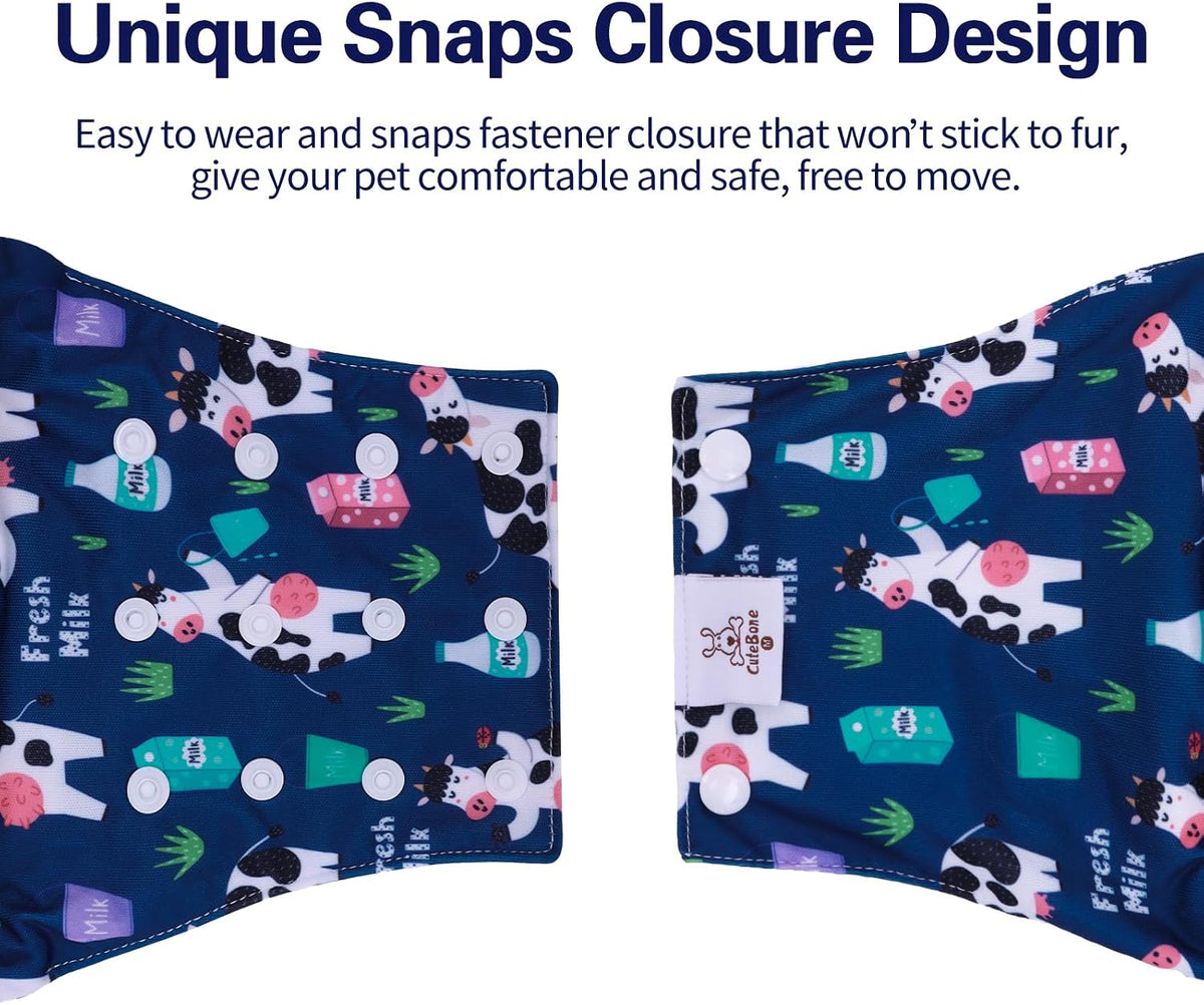 CuteBone Washable Dog Diapers Male with Snaps Reusable 3pcs a Pack - Buttons-Cow&Lion&Dog / S(11"-14") - image 2